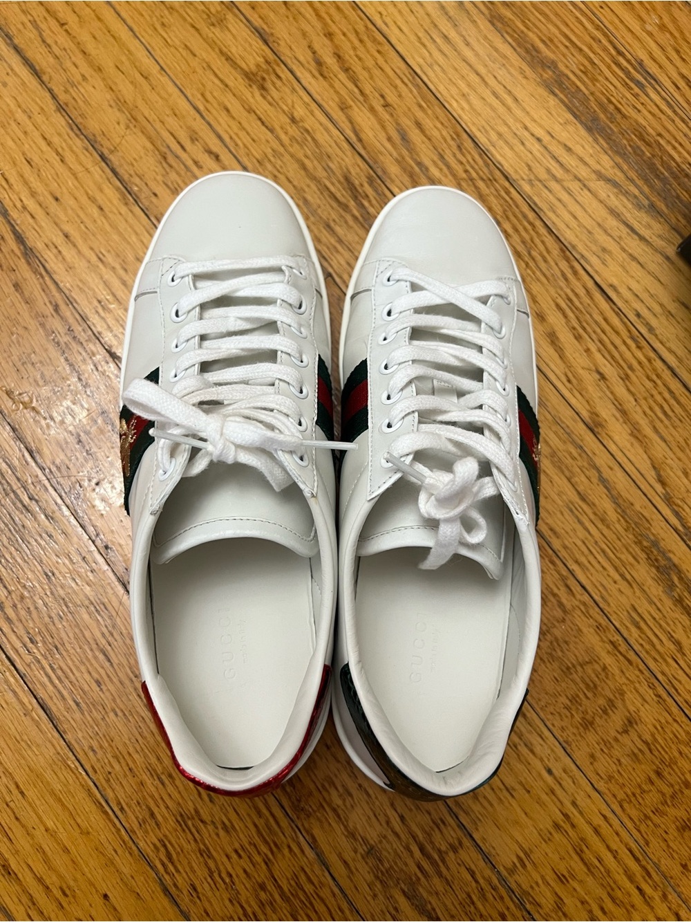 Gucci White Leather Sneakers with Red and Green Web Stripe - Picture 3 of 12
